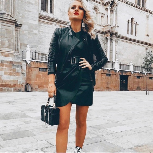 ZARA Faux Leather Mini Dress with Belt - Picture 4 of 8